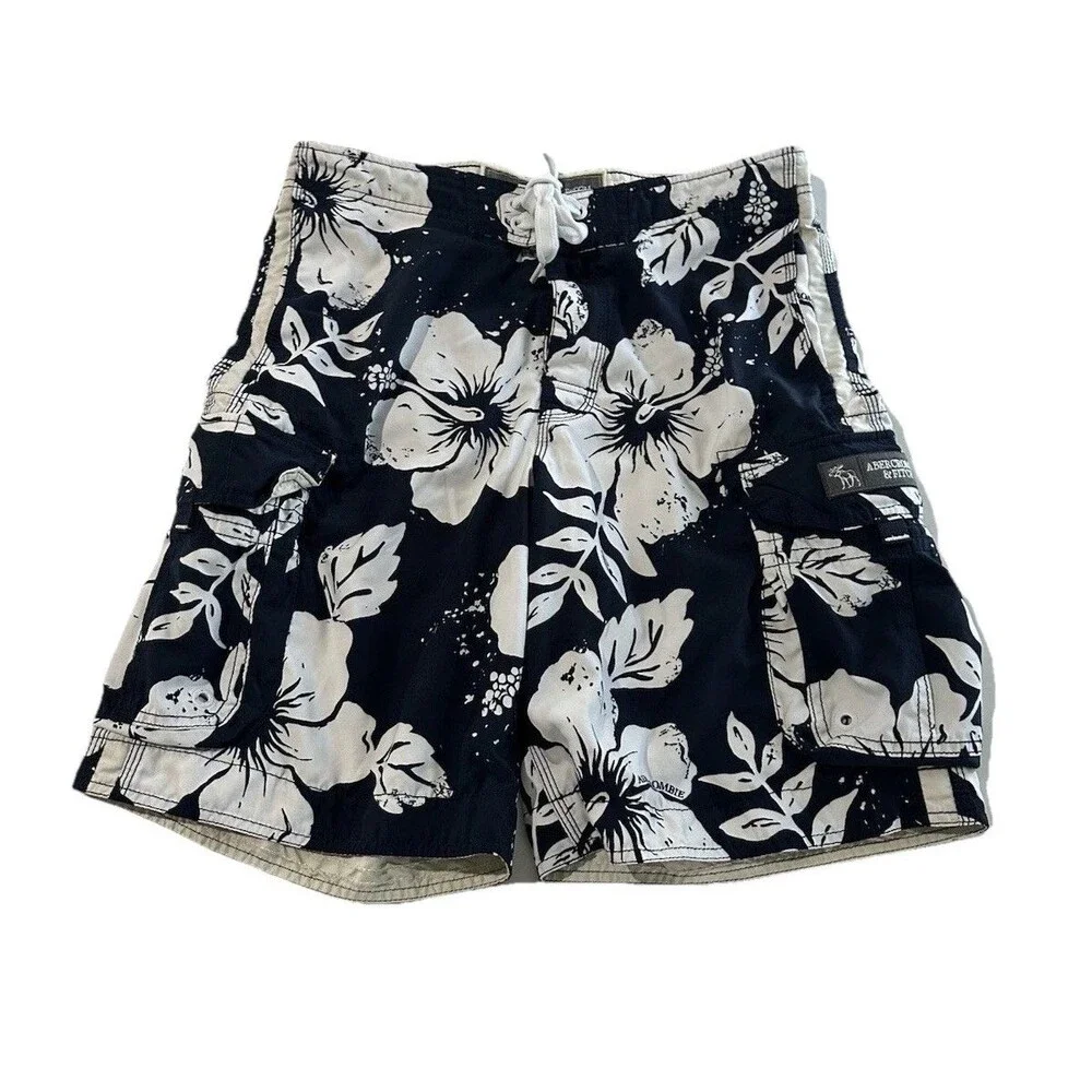 Abercrombie & Fitch Board Shorts Mens 32 Blue Floral Cargo Swim Trunks Tuggers